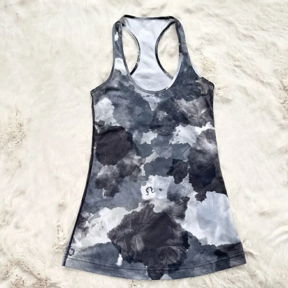 Lululemon Cool Racerback Tank Top Gray Watercolor Tie Dye Abstract Print size 4